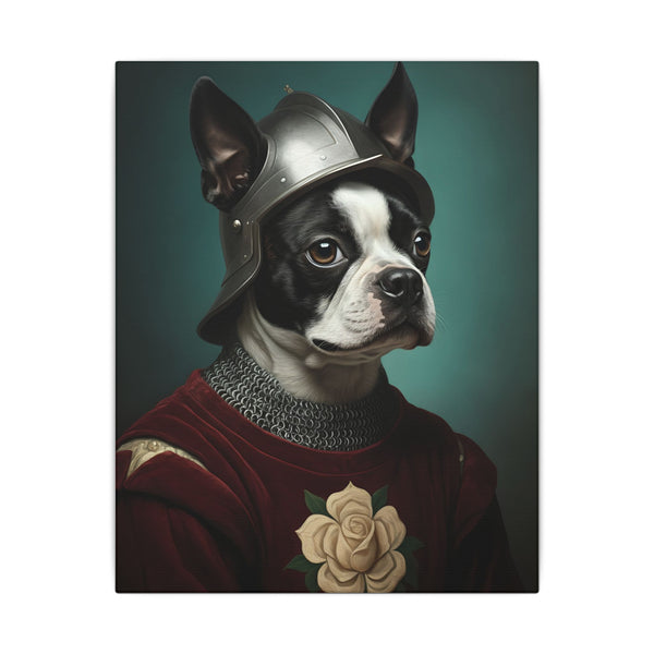 Boston Terrier Medieval Knight Portrait Canvas Wall Art, Regal Dog Painting, Boston Terrier Lover Gift, Stretched Canvas