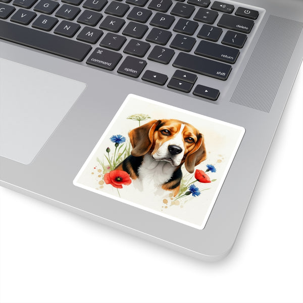 Beagle Watercolor Wildflower Field Kiss-Cut Stickers | Premium Dog Prints | Tritan — Lifestyle View