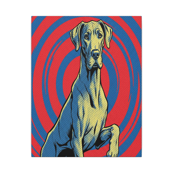 Great Dane Comic Art Canvas Print - Dynamic Pop Art Dog Wall Decor with Retro Halftone Style