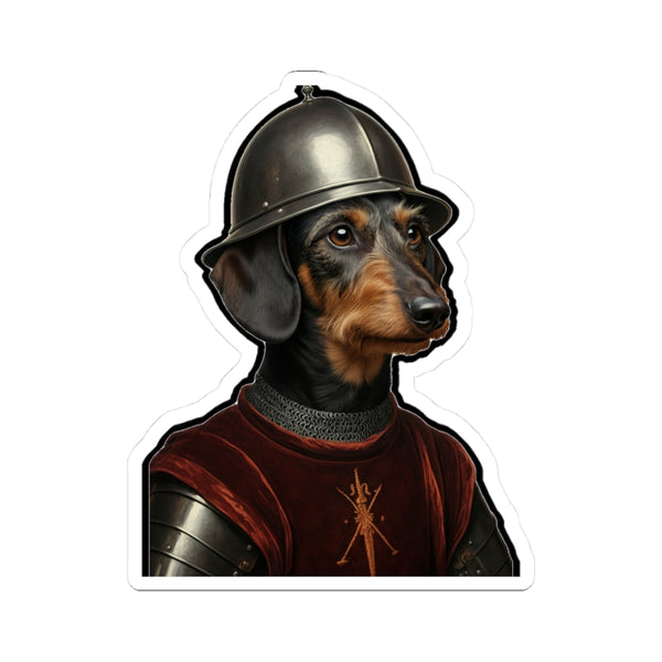 Dachshund Medieval Knight Portrait Sticker, Dog Portrait Vinyl Decal, Kiss-Cut Sticker, Dachshund Lover Gift