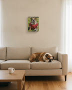English Bulldog Oil Painting Soccer Portrait Canvas Wall Art | Funny Dog Decor Gift for Him Her | Bulldog Lover Art Print
