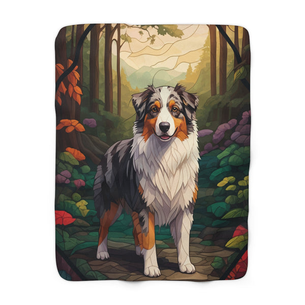 Australian Shepherd Low Poly Forest Sherpa Fleece Blanket | Dog Lover Gift