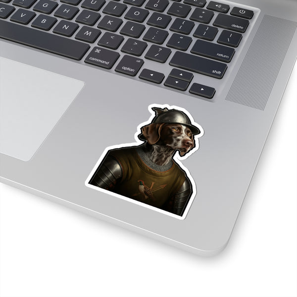 German Shorthaired Pointer Medieval Knight Portrait Sticker, Dog Portrait Vinyl Decal, Kiss-Cut Sticker, Dog Mom Gift Sticker — Lifestyle View