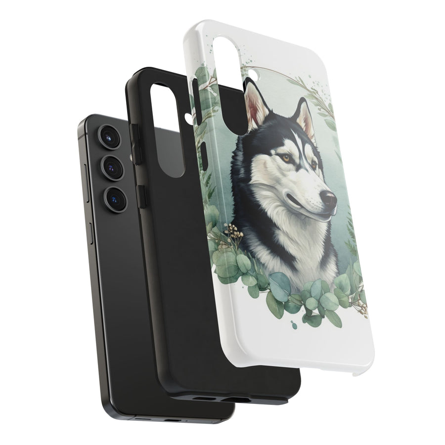 Siberian Husky Watercolor Botanical Wreath Phone Case | Premium Dog Prints | Tritan — detail view