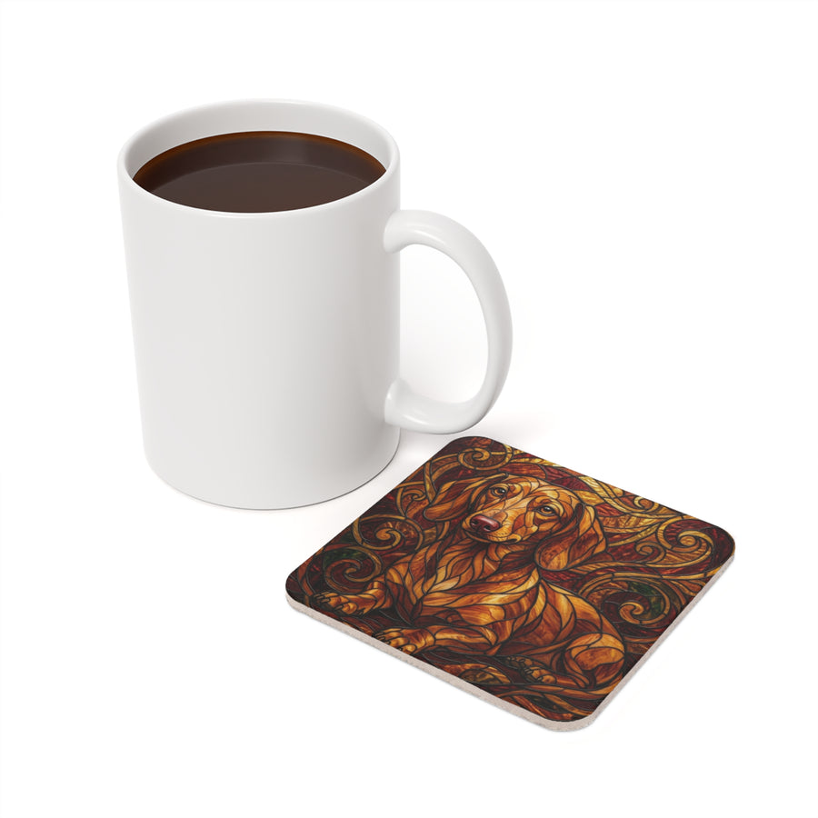 Dachshund Stained Glass Warm Jewel Cork Back Coaster | Dog Lover Gift