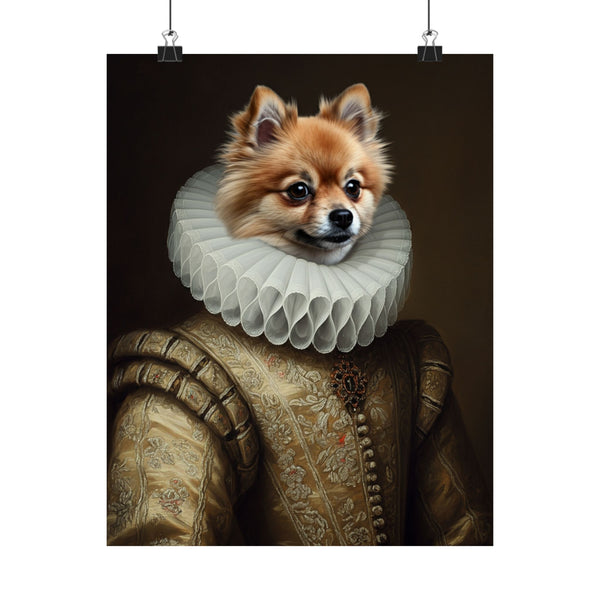 Pomeranian Renaissance Royal Portrait Matte Poster, Regal Dog Art Print, Pomeranian Lover Gift, Wall Art