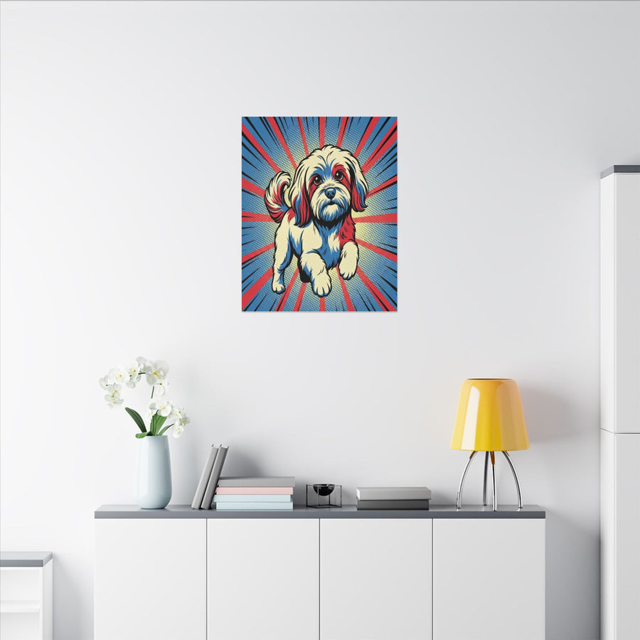 Havanese Comic Art Canvas - Energetic Pop Art Dog Portrait with Halftone Style