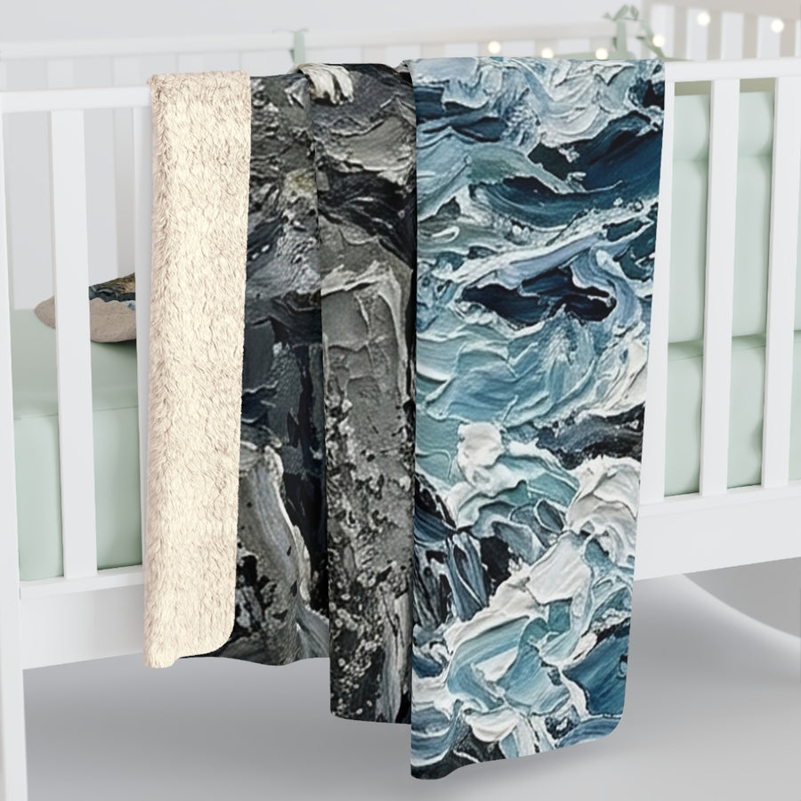 Acrylic Gallery Print Australian Shepherd - Coastal Cliffside | Sherpa Fleece Blanket — detail view