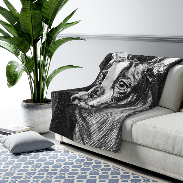Boston Terrier Charcoal Portrait Sherpa Fleece Blanket | Dog Lover Gift