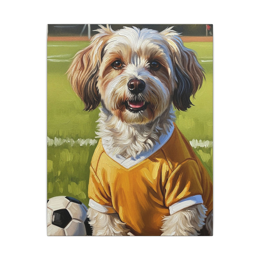 Havanese Oil Painting Soccer Portrait Stretched Canvas Wall Art | Havanese Dog Gift | Pet Owner Decor