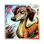 Dachshund Comic Pop Art vinyl sticker by Tritan, angled view