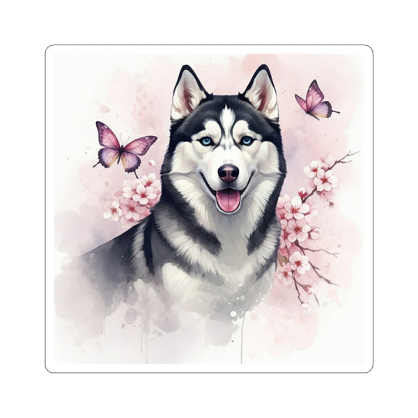 Siberian Husky Watercolor Butterfly Bloom Kiss-Cut Stickers | Premium Dog Prints | Tritan