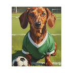 Dachshund Oil Painting Soccer Portrait Stretched Canvas Wall Art | Funny Dog Decor Gift | Pet Lover Home Art