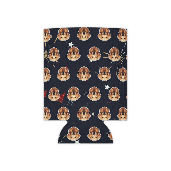 Golden Retriever Can Cooler, America 250 Patriotic Dog Pattern, America 250 Gift for Dog Lovers, Summer Party Drink Insulator, Retriever Dad Mom — Lifestyle View