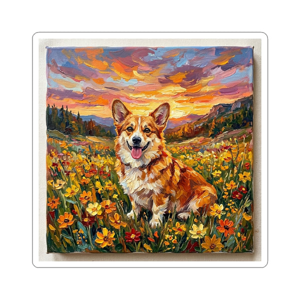 Corgi Acrylic Gallery Print Sunset Prairie Kiss-Cut Stickers | Premium Dog Prints | Tritan