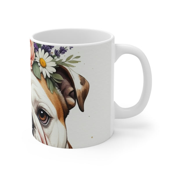 English Bulldog Watercolor Floral Crown Coffee Mug | Premium Dog Prints | Tritan