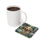 Golden Retriever Watercolor Garden Peek Cork Back Coaster | Dog Lover Gift
