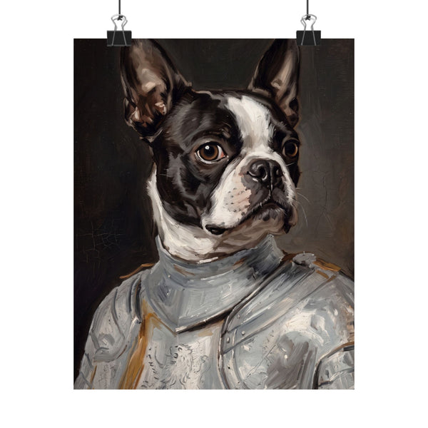 Boston Terrier Medieval Knight Portrait Matte Poster, Regal Dog Art Print, Boston Terrier Lover Gift, Wall Art