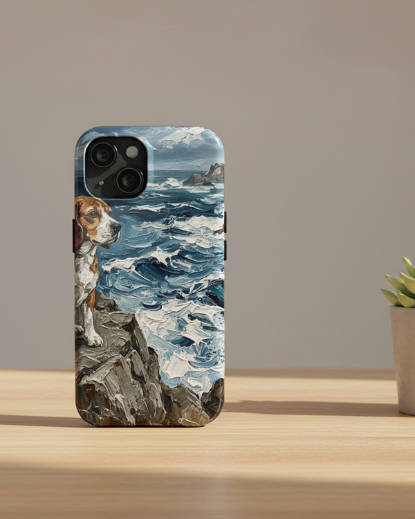 Beagle Acrylic Coastal Cliffside Phone Case | Premium Dog Art | Tritan