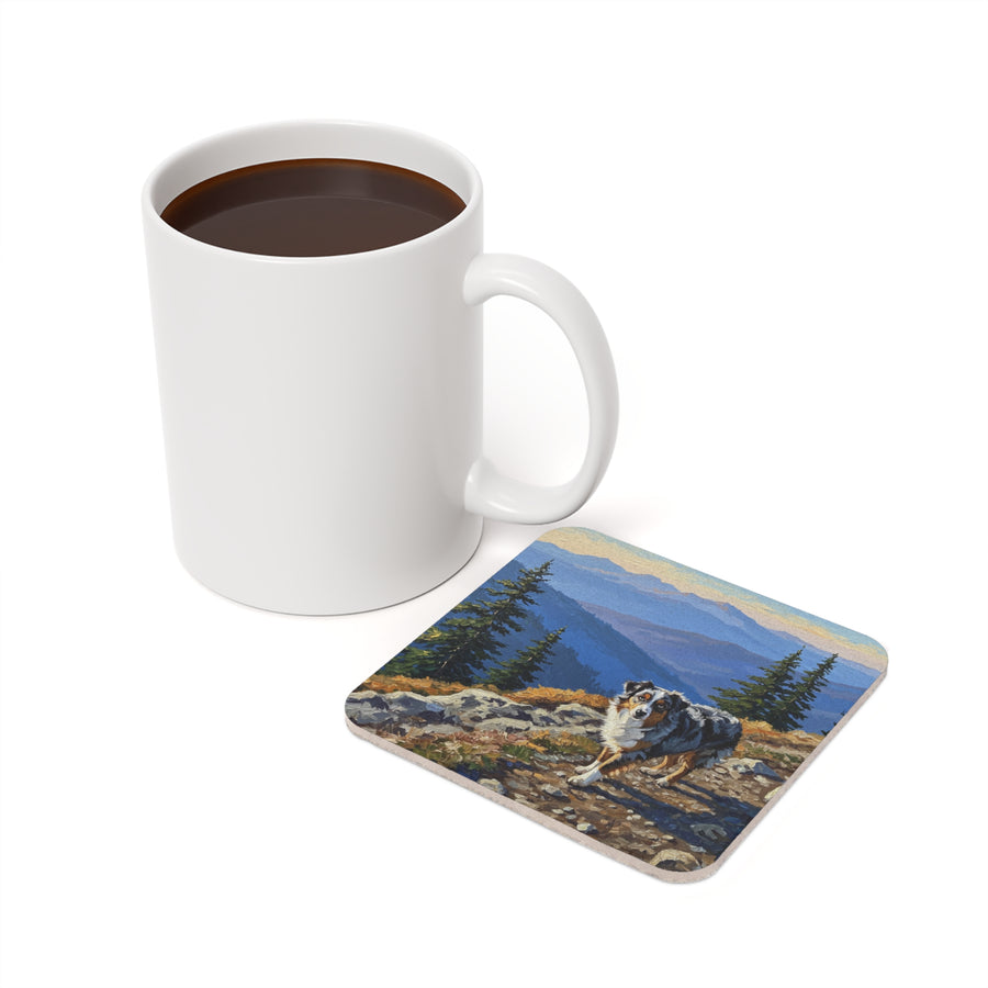 Acrylic Australian Shepherd - Mountain Overlook | Cork Back Coaster
