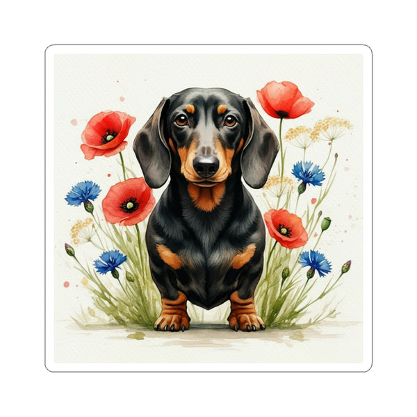 Dachshund Watercolor Wildflower Field Kiss-Cut Stickers | Premium Dog Prints | Tritan