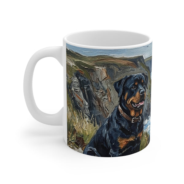 Rottweiler Acrylic Gallery Print Coastal Cliffside Coffee Mug | Premium Dog Prints | Tritan