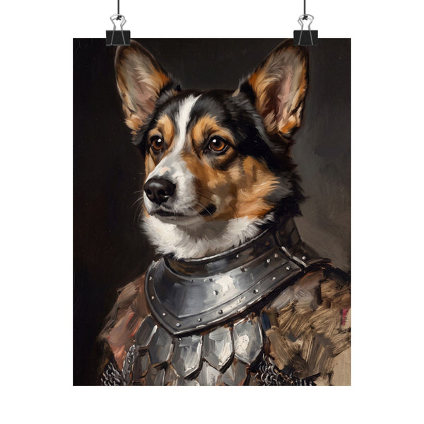 Pembroke Welsh Corgi Medieval Knight Portrait Matte Poster, Regal Dog Art Print, Pembroke Welsh Corgi Lover Gift, Wall Art