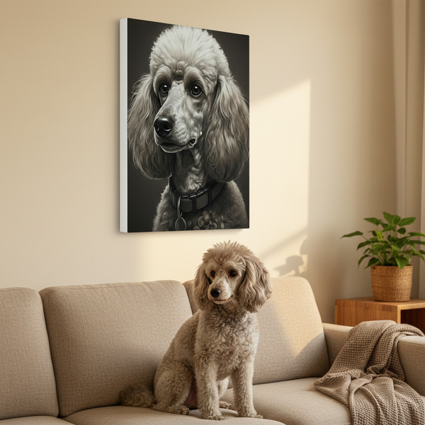 Poodle Charcoal Portrait Canvas Wall Art, Elegant Dog Lover Gift, Pet Owner Home Decor, Modern Animal Art Print for Dog Mom/Dad — Lifestyle View