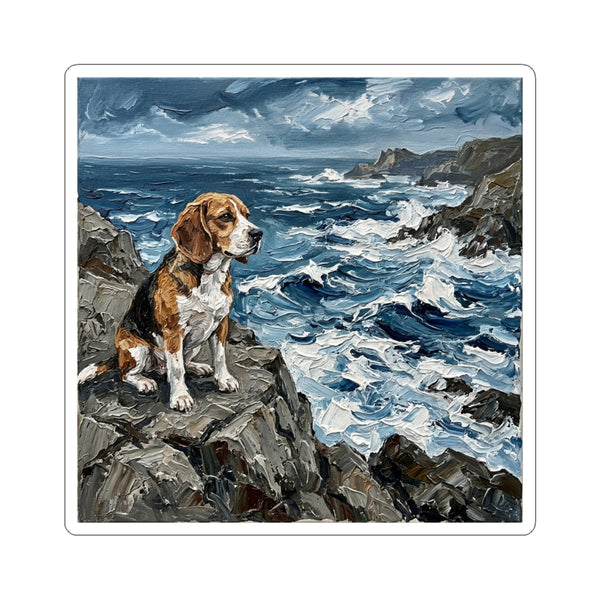 Beagle Acrylic Gallery Print Coastal Cliffside Kiss-Cut Stickers | Premium Dog Prints | Tritan