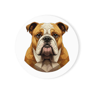 English Bulldog Low Poly Monochrome Gold Cork Back Coaster | Dog Lover Gift