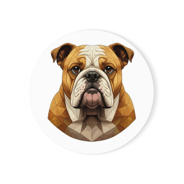 English Bulldog Low Poly Monochrome Gold Cork Back Coaster | Dog Lover Gift