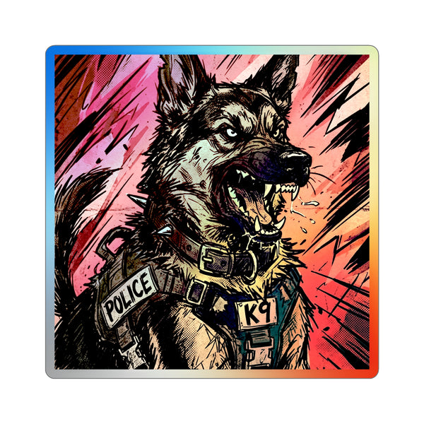 The Defender German Shepherd Holographic Sticker | Comic Dog Art Gift