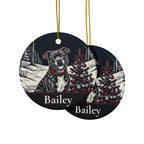 Front and back of the Staffordshire Bull Terrier Christmas ornament: the same design prints on both sides