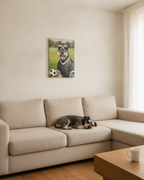Miniature Schnauzer Soccer Portrait Oil Painting Canvas Wall Art, Schnauzer Dog Lover Gift, Pet Decor, Sports Fan Home Decor