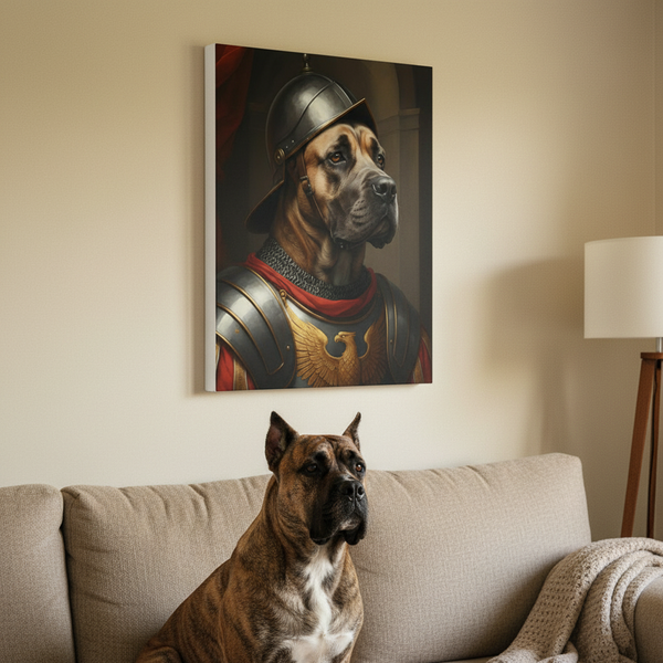Cane Corso Medieval Knight Portrait Canvas Wall Art, Regal Dog Painting, Cane Corso Lover Gift, Stretched Canvas — Lifestyle View