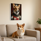 Pembroke Welsh Corgi Medieval Knight Portrait Canvas Wall Art, Regal Dog Painting, Pembroke Welsh Corgi Lover Gift, Stretched Canvas