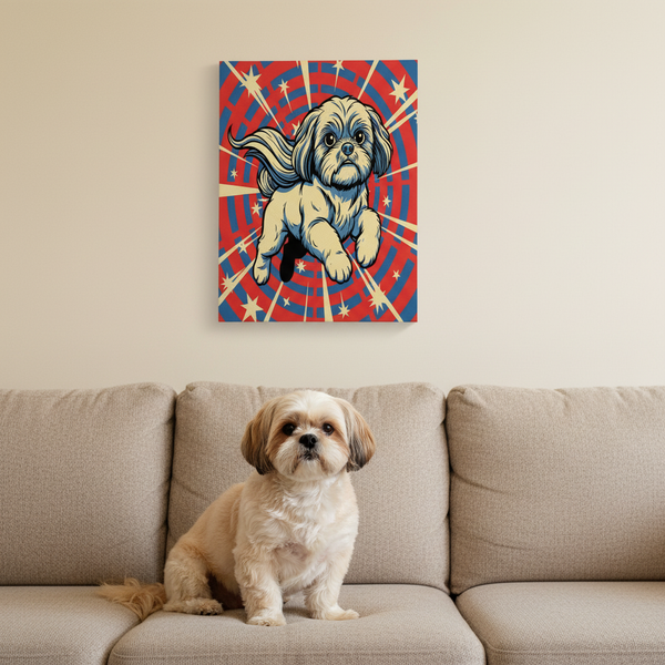 Shih Tzu Comic Book Canvas Art - Dynamic Pop Art Dog Print for Retro Wall Decor — Lifestyle View
