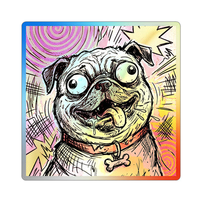 Pug Comic Pop Holographic Die-Cut Sticker, Bold Dog Art, Pug Lover Gift, Waterproof Vinyl