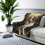 Australian Shepherd Low Poly Forest Sherpa Fleece Blanket | Dog Lover Gift