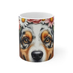 Australian Shepherd Watercolor Floral Crown Gift Set — Mug + Coaster + Sticker | Tritan