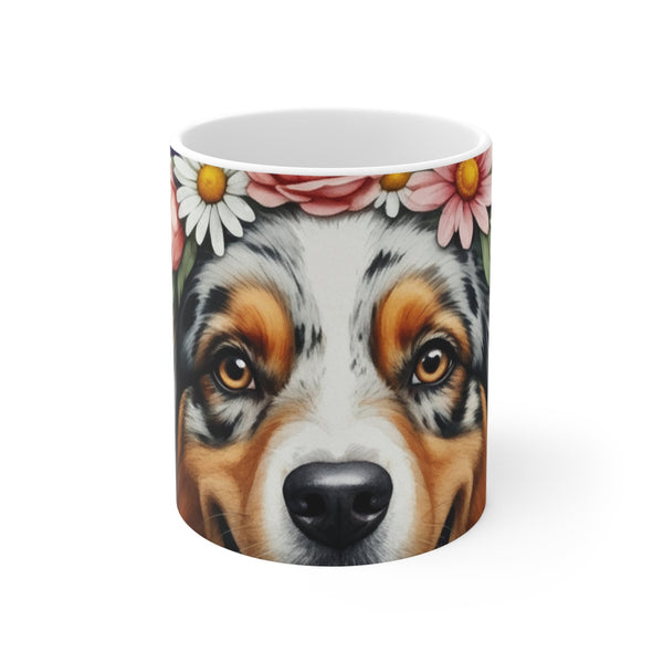Australian Shepherd Watercolor Floral Crown Gift Set — Mug + Coaster + Sticker | Tritan