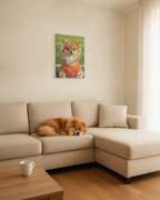 Pomeranian Soccer Portrait Oil Painting Canvas Wall Art | Pomeranian Gift | Dog Lover Decor | Pet Portrait Stretched Canvas Print
