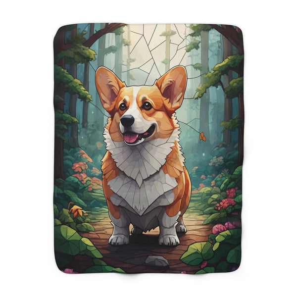 Corgi Low Poly Forest Sherpa Fleece Blanket | Dog Lover Gift