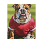 English Bulldog Oil Painting Soccer Portrait Canvas Wall Art | Funny Dog Decor Gift for Him Her | Bulldog Lover Art Print
