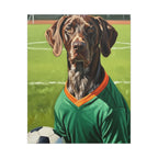 German Shorthaired Pointer Oil Painting Soccer Portrait Wall Art, GSP Dog Lover Gift, Canine Decor, Fetching Football Fan Canvas