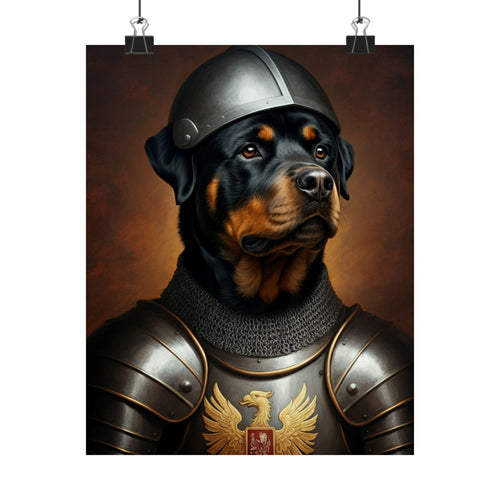 Rottweiler Medieval Knight Portrait Matte Poster, Regal Dog Art Print, Rottweiler Lover Gift, Wall Art