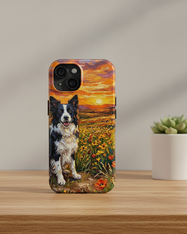 Border Collie Acrylic Sunset Prairie Tough Phone Case | Dog Lover Gift