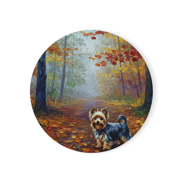 Acrylic Yorkshire Terrier - Autumn Woods | Cork Back Coaster