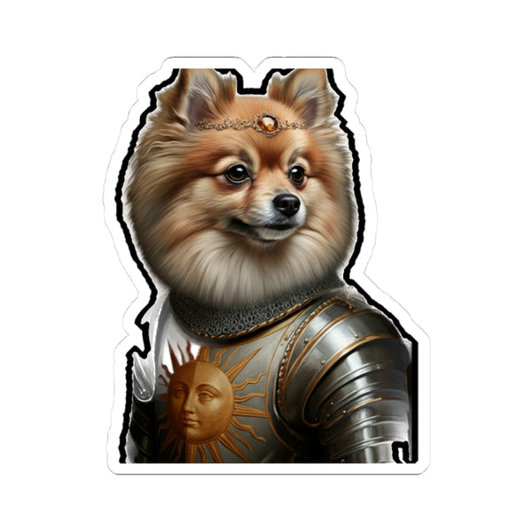 Pomeranian Medieval Knight Portrait Sticker, Dog Portrait Vinyl Decal, Kiss-Cut Sticker, Pomeranian Lover Gift