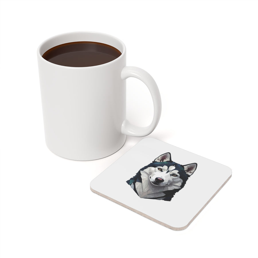 Siberian Husky Low Poly Cool Jewel Cork Back Coaster | Dog Lover Gift